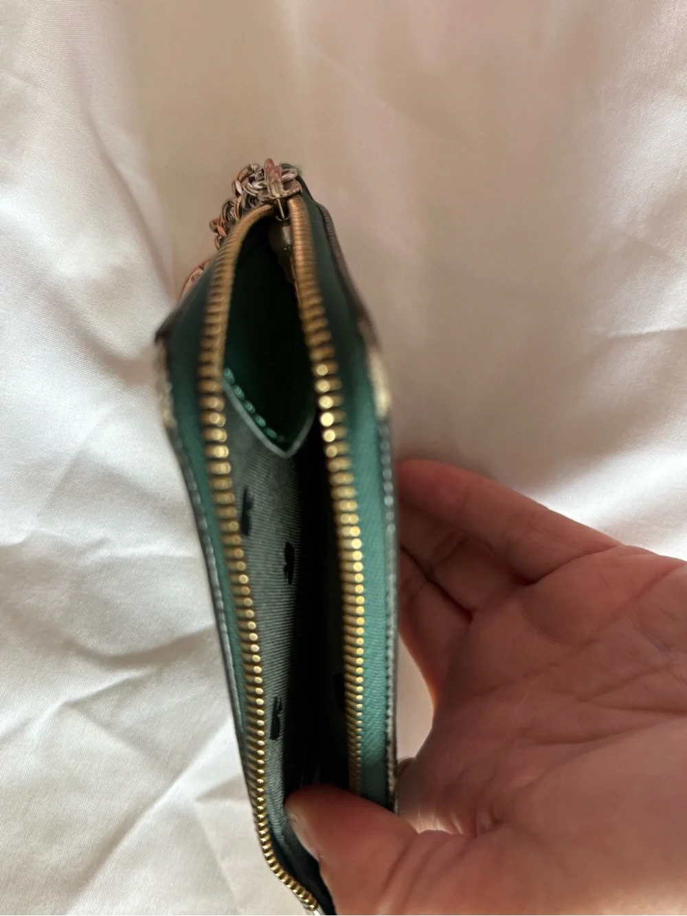kate spade Emerald Green Saffiano Leather Key & Card Pouch with Gold Hardware